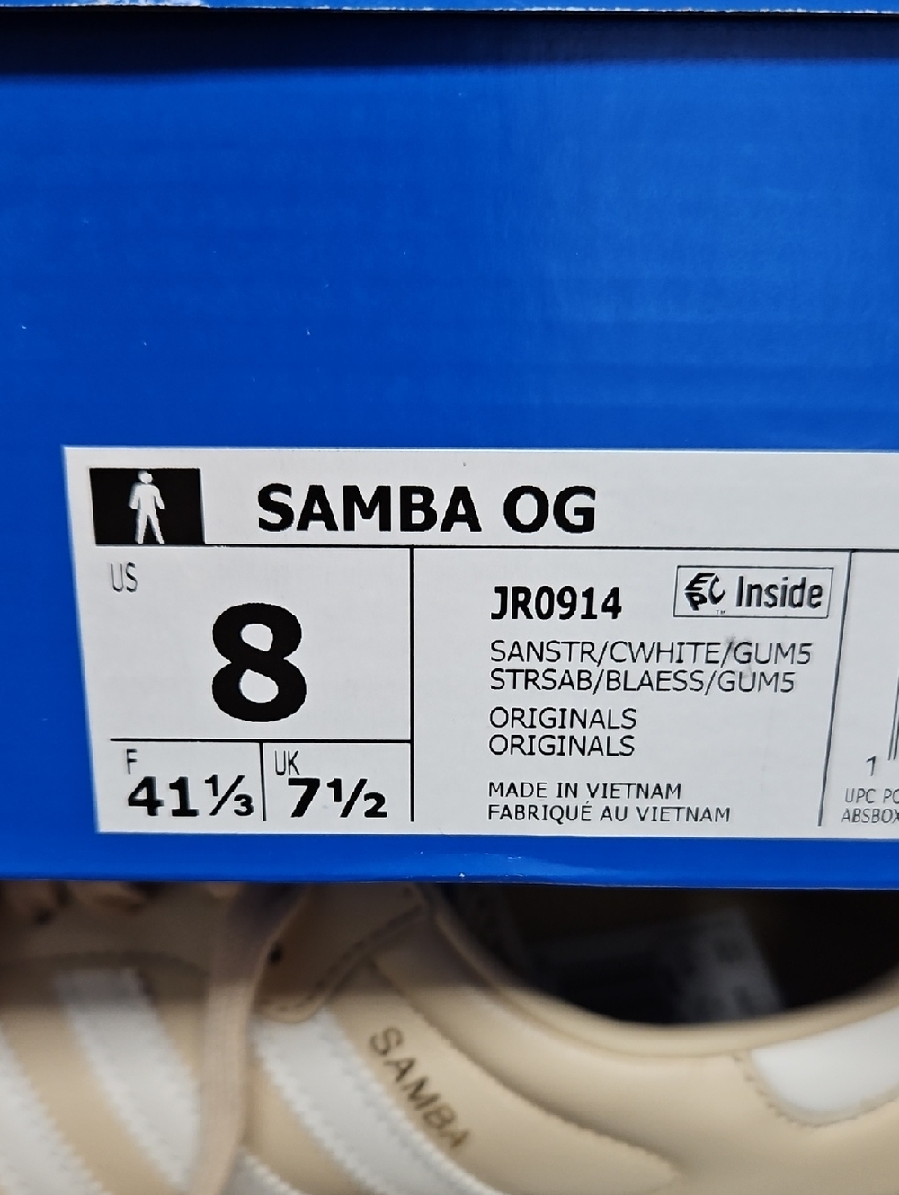 ADIDAS SAMBA OG, SAND/WHITE, MENS 8 - Picture 5 of 5